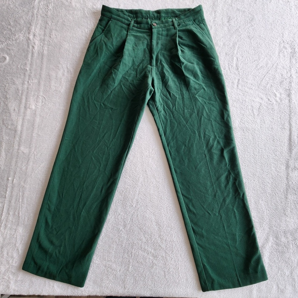 Zara Pleated Trousers Mens 34 Forest Green Relaxed Fit Soft Textured Chino Pants